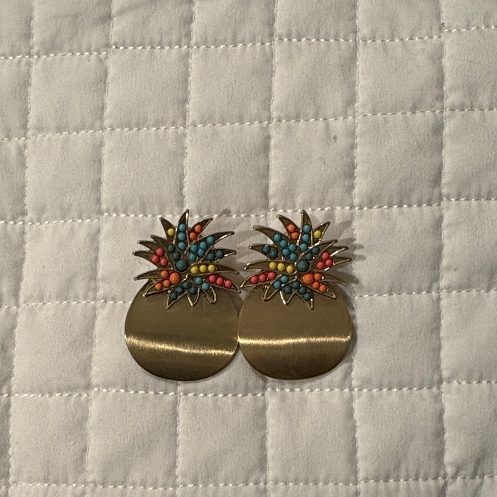BaubleBar Gold Pineapple Earrings with Colorful Beads